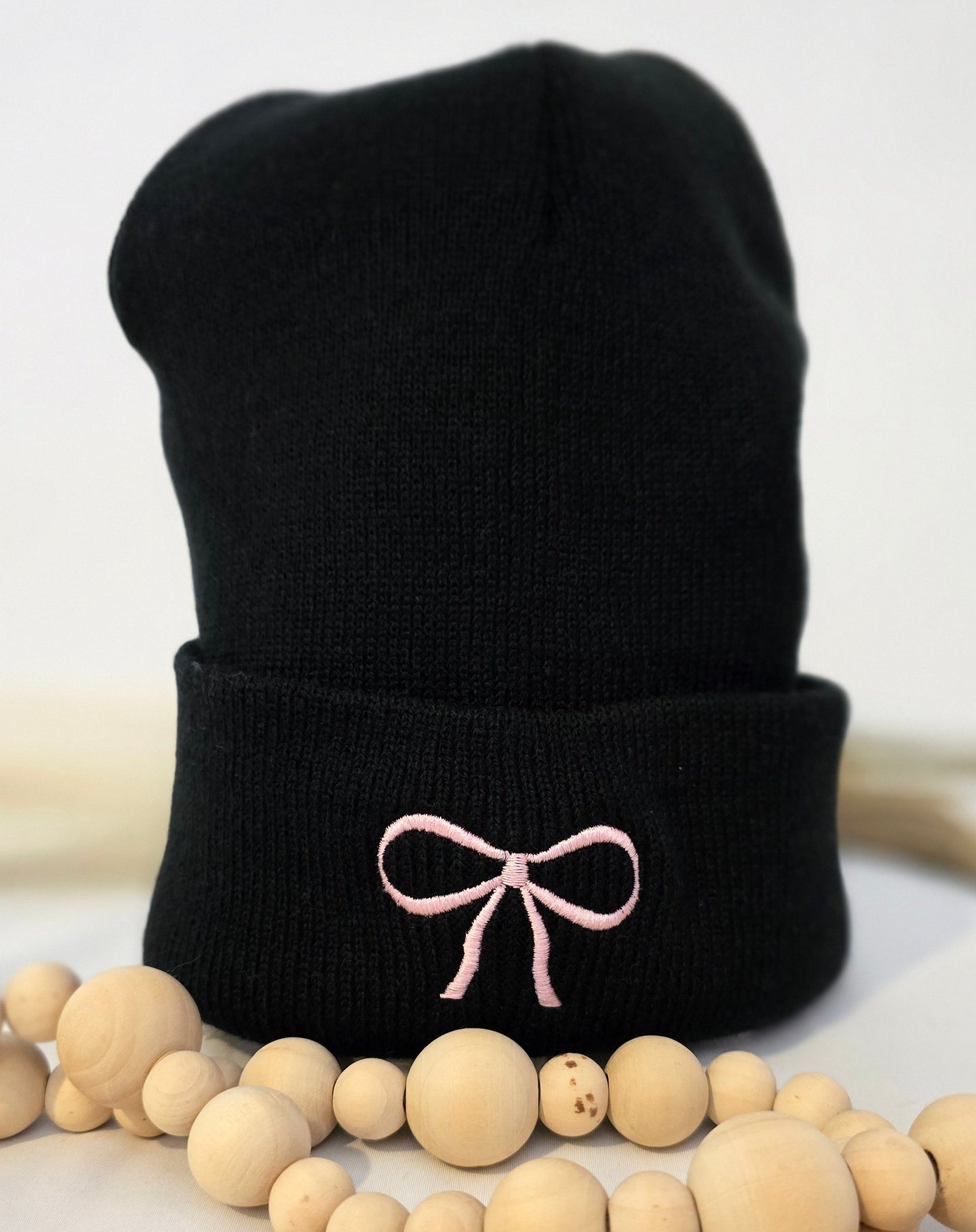Embroidered Bow Beanie