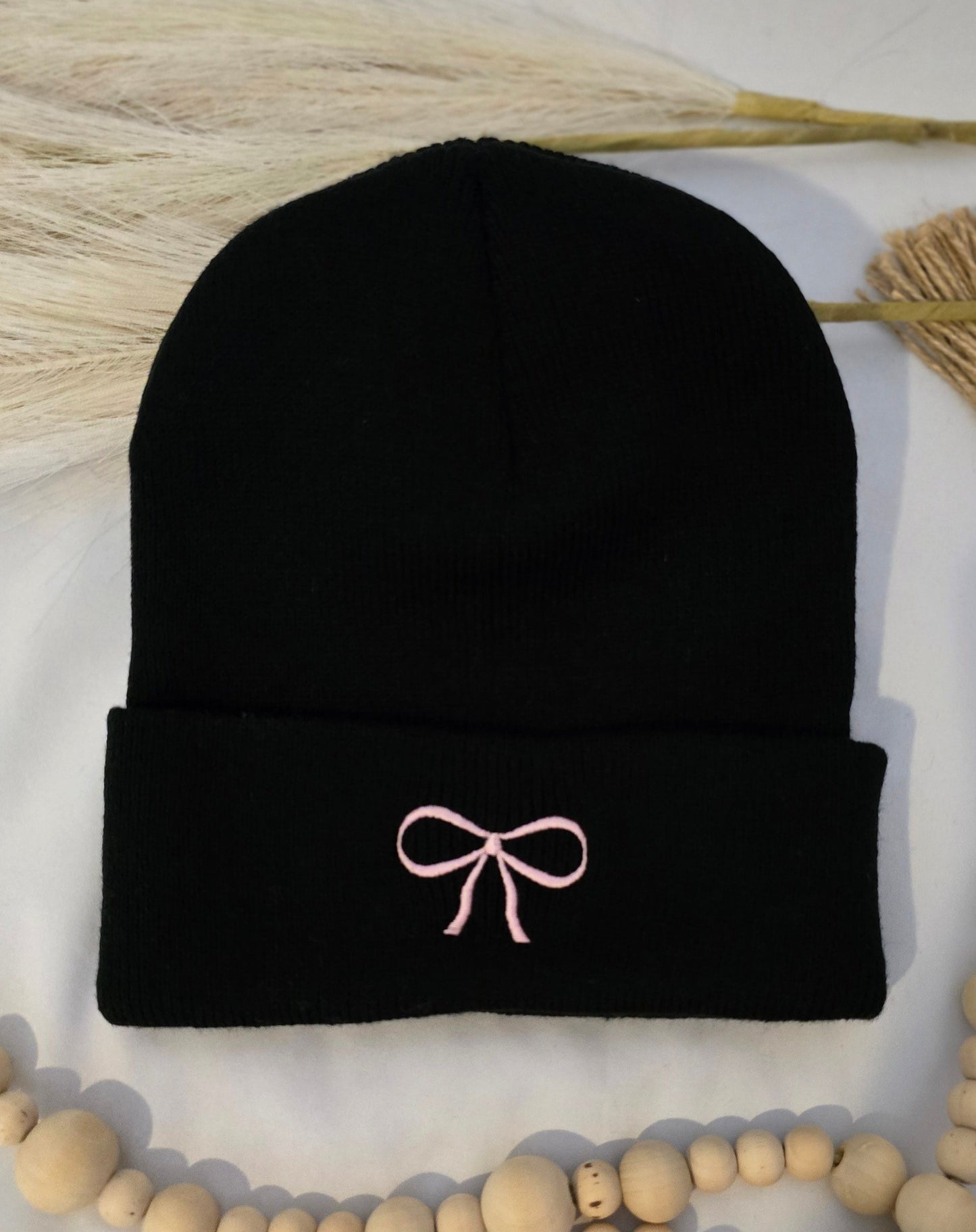 Embroidered Bow Beanie