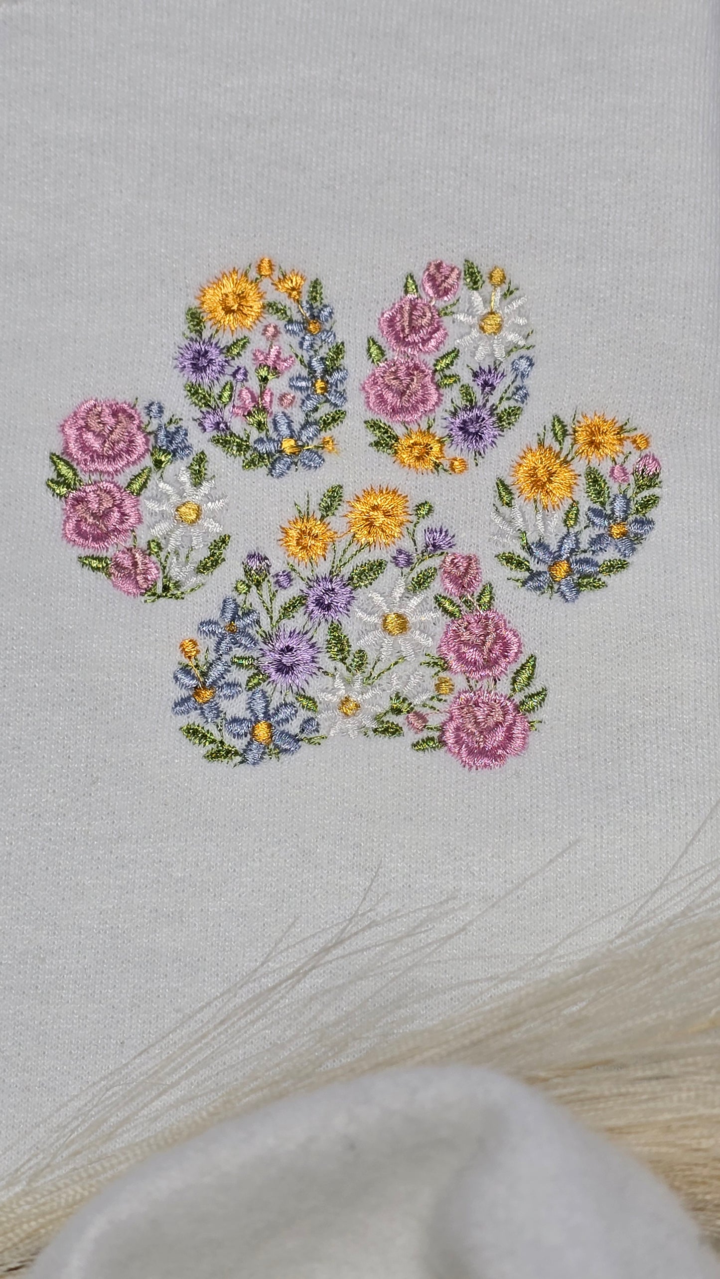 Embroidered Floral Pet Paw Print with names on Sleeve