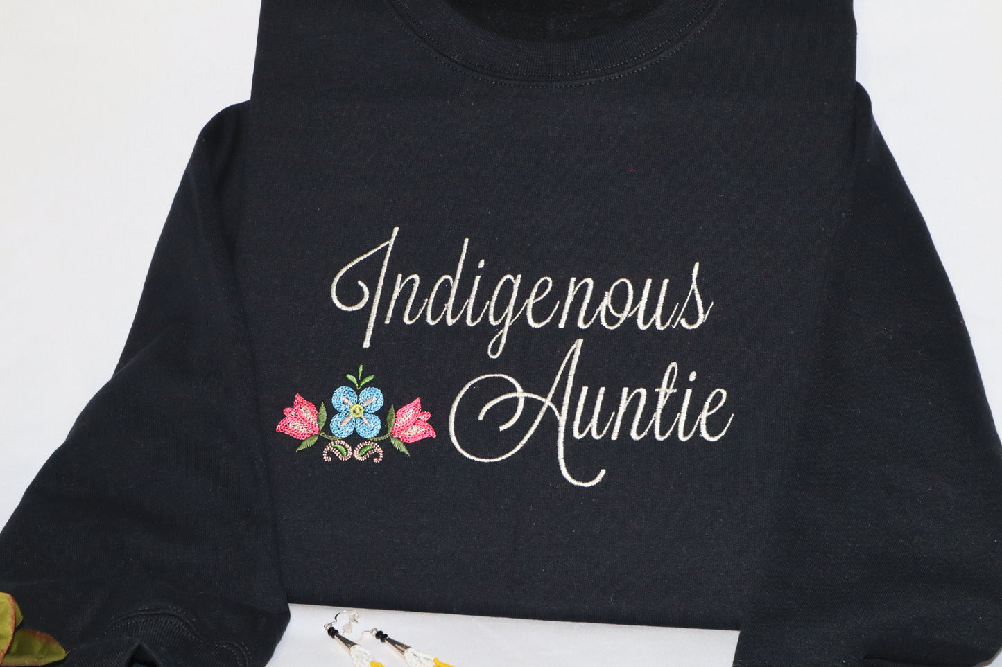 Indigenous Auntie Sweatshirt with flower Embroidered